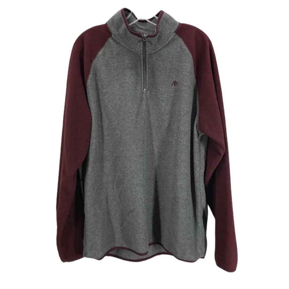 Aeropostale Fleece Burgandy Gray 1/4 Zip Mock Neck Sweatshirt Mens Medium